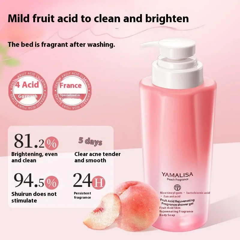 Nicotinamide Whitening Body Wash Fruit Acid Rejuvenating 24H Long Lasting Fragrance Oil Control Shower Gel Cleanser for Dry Skin