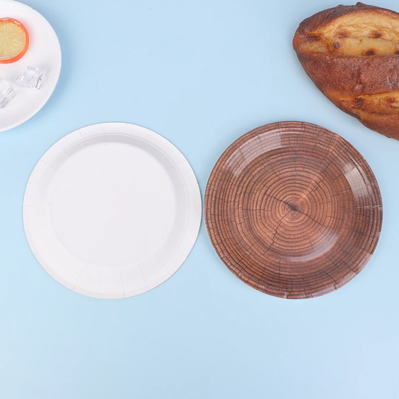 10 Pcs 7 Inch Vintage Faux Woodgrain Disposable Utensil Tray Birthday Holiday Party Disposable Tray