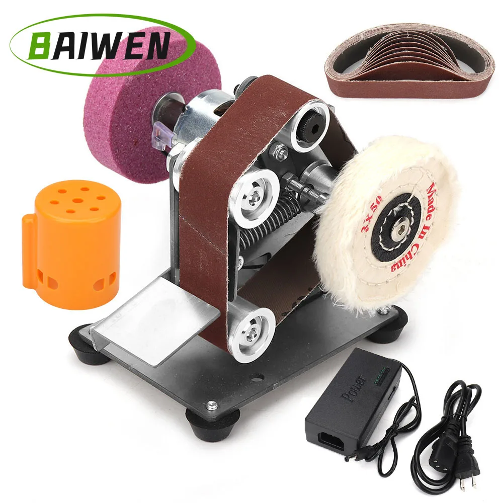 110-220V Mini Electric Belt Sander DIY Polishing Grinding Machine Cutter Edges Sharpener Desktop Cutter Edges Power Tool