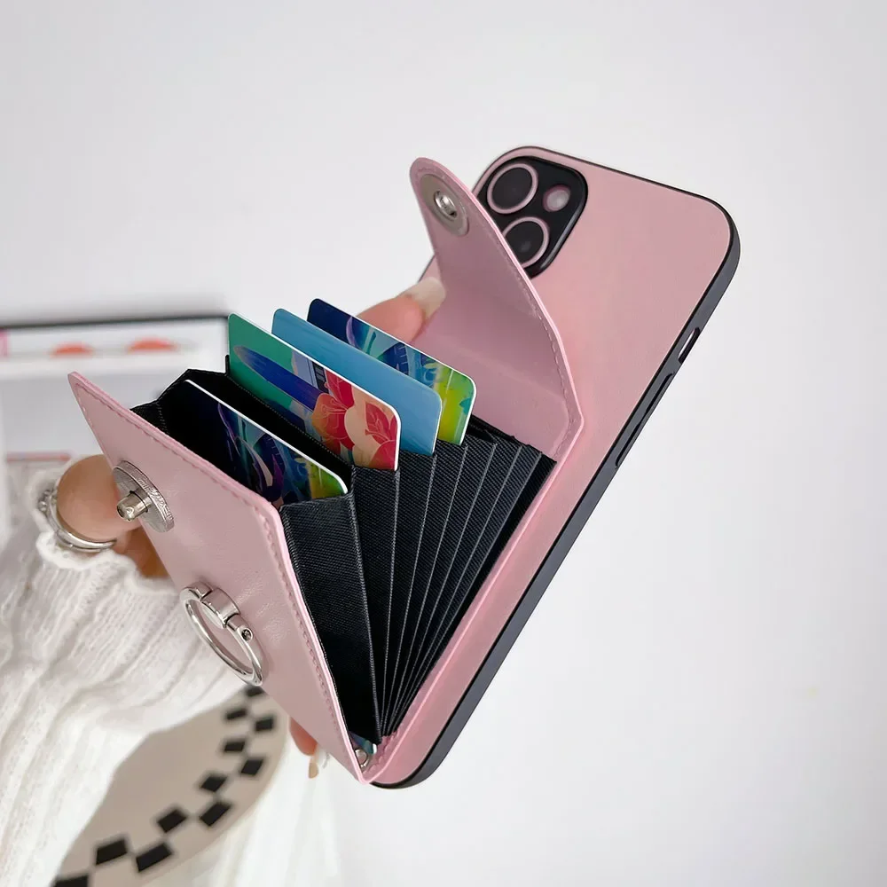 Leather Ring Vertical Card Holder Wallet Case