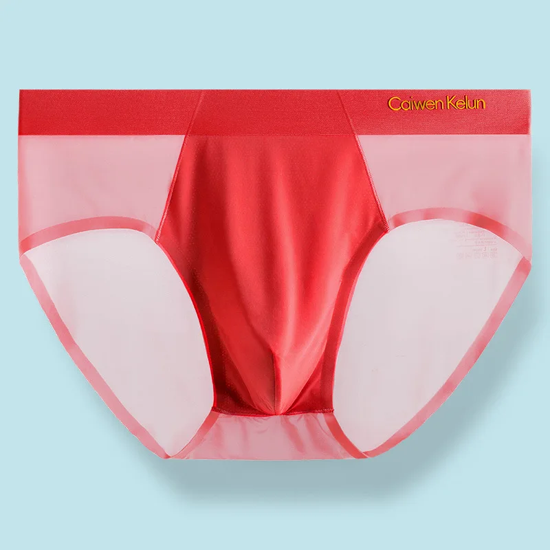 New men's briefs ice silk traceless breathable ultra-thin sexy antibacterial medium waist solid color underwear men