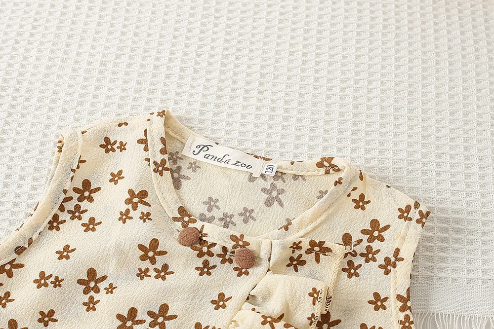 Conjunto de colete e calça floral infantil sem mangas, roupas de duas peças, roupas casuais para bebê, verão, 2023
