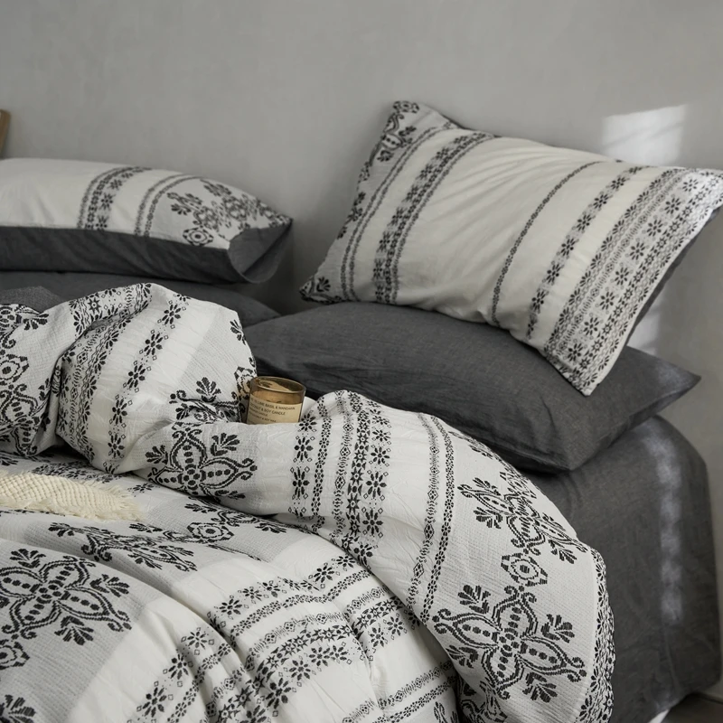 Waliicorners 4Pcs Bedding Set Nordic Double Quilt Cover Set Bed Linen Fitted Sheet Pillow New Bohemian Jacquard Washed Cotton 23 S4aeedfaeec8a4bd2a26dd01c1658d0e5M
