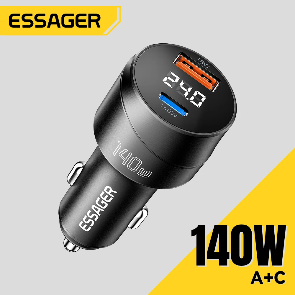 Essager Car Charger 140W PD Quick Charge QC4.0 3.0 FCP Type C Fast USB Car Charger For iPhone 16 15 pro Xiaomi Digital Charger
