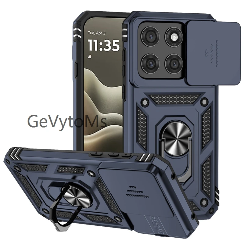 Matte Finish Stand Ring Case with Slide Camera Protector and Military-Grade Durability