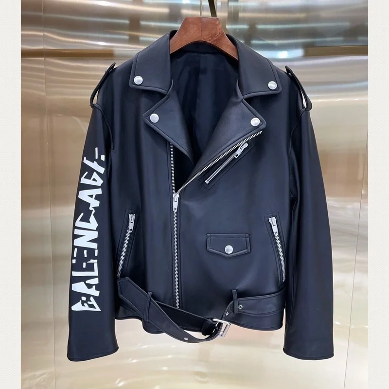 

Coat 100% Leather Women Sheepskin Jacket 2023 Fashion Natural Leather Long Sleeve Jacket H813