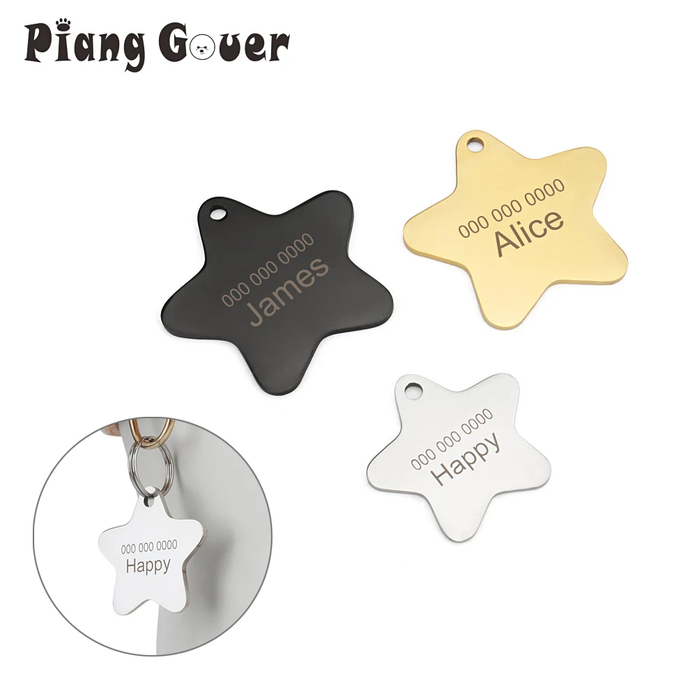 Pet Collar Personalized Name Star Pendant Anti-lost Pet Collar Name Phone Number Engraved Nameplate DIY Accessories