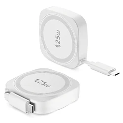 Magnetic 25W Qi2 Wireless Fast Charger with Stretchable Type - C Cable (White)