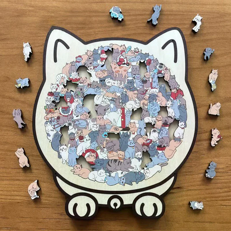 135-Piece Morandi Color Cat-Shaped Wooden Jigsaw Puzzle Irregular Cats Shaped Animal Pieces For Home Decor & Party Games Gifts