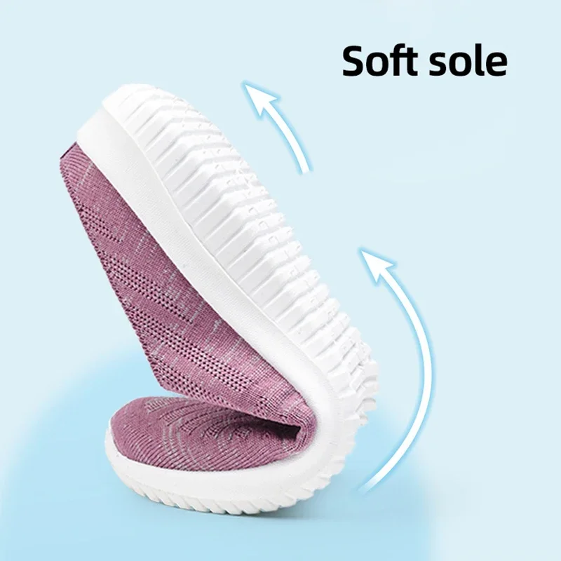 2025 New Breathable Knitted Half Slippers Women Lightweight Soft Sole Casual Flats Woman Comfort Slip On Walking Shoes Female