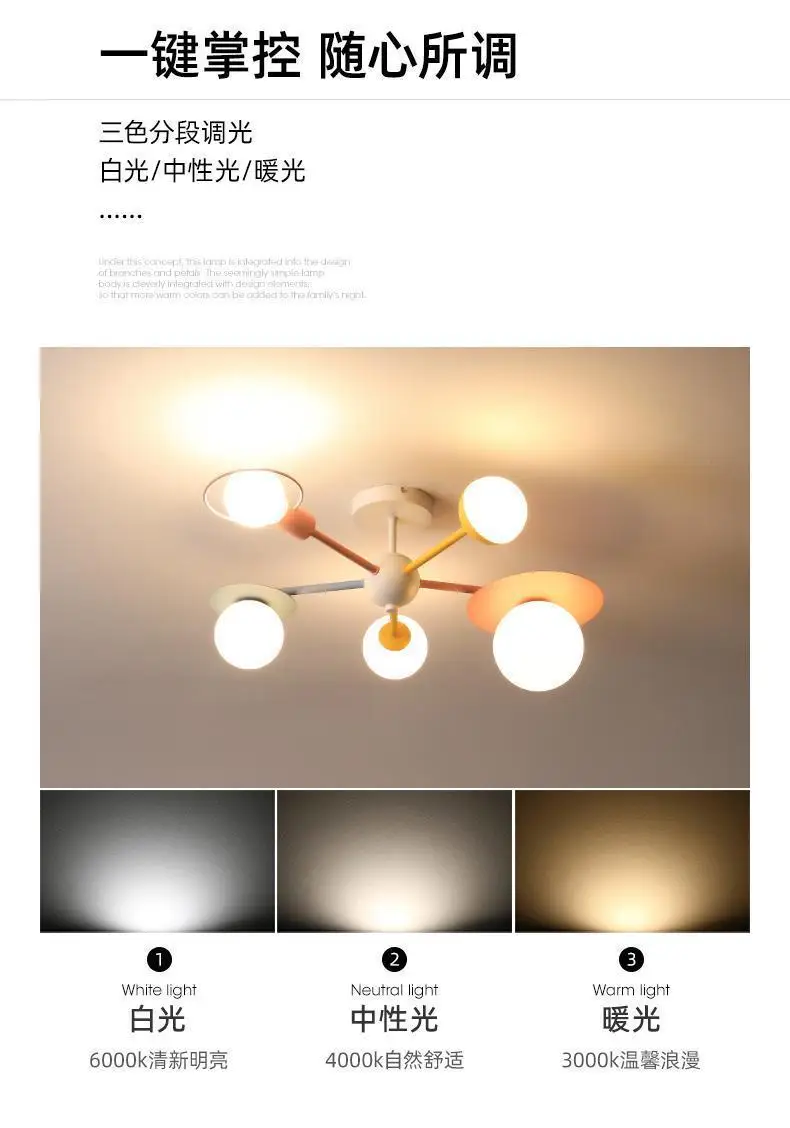Description Picture 6 of itemMacaron Colorful Chandelier Nordic Restaurant Café Pendant Lamp Bedroom Living Room Study Home Decor Bull Fixture LED Lights