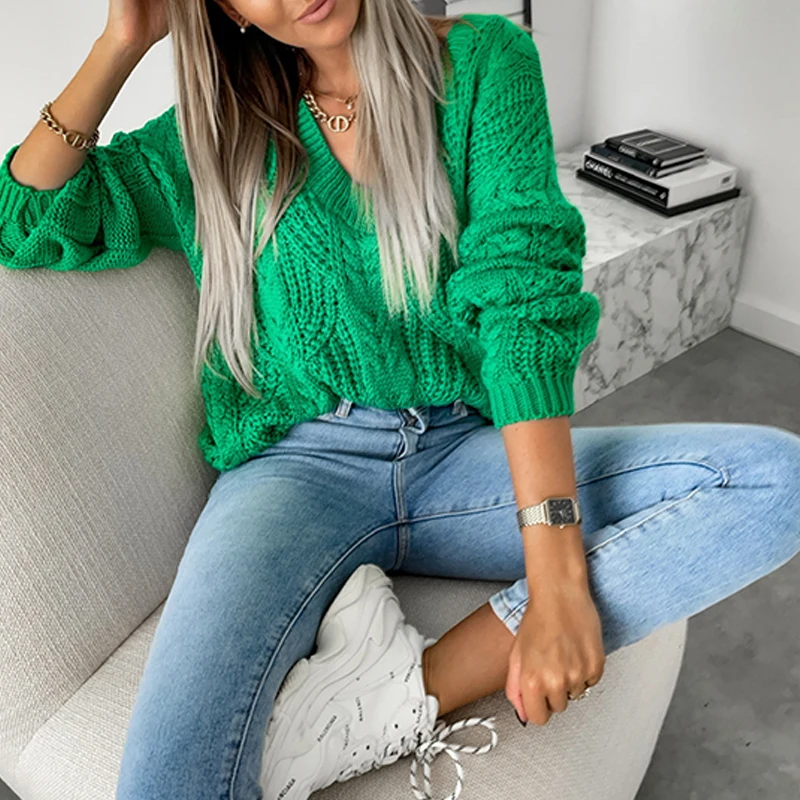 

Commuter Lady Elegant Twist Knitted Sweater Autumn Solid Loose Women Tops Pullover Winter Long Sleeve Streetwear Jumper Harajuku