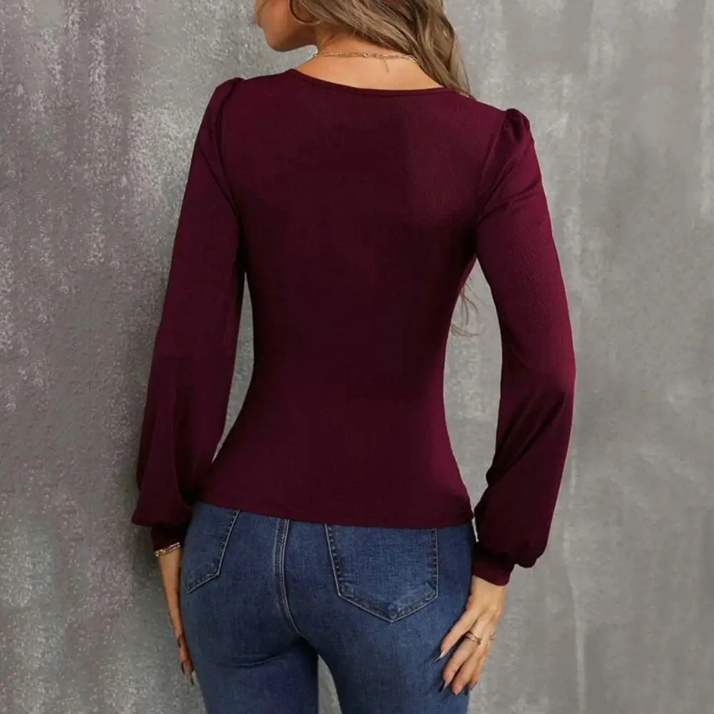 

Women Spring Top Stylish Women's Lantern Sleeve Blouse Slim Fit High Elasticity Streetwear Fashion for Spring Autumn Autumn