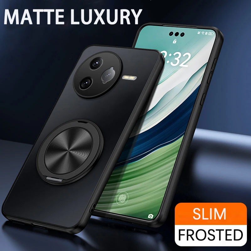 Luxury Frosted Case with Magnetic Ring and 360° Rotating Stand Holder, Lens Protective Cover