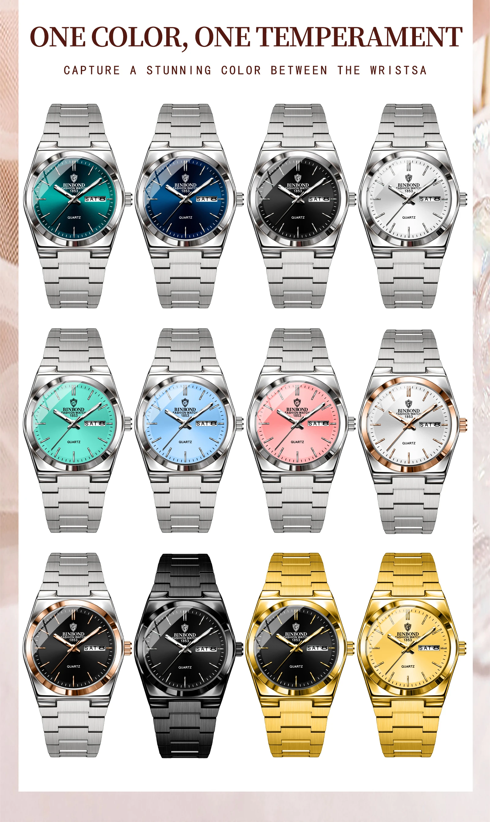 BINBOND 103 Ultra-Thin Fashionable Dual Calendar Women's Quartz Watch