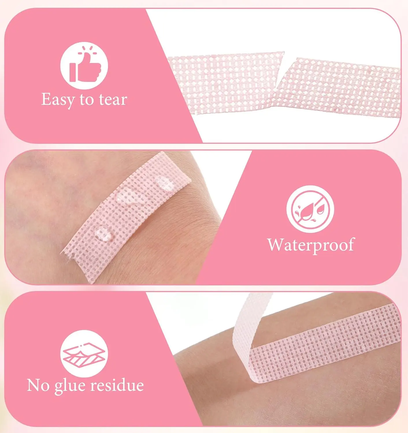 8 Rolls Hypoallergenic Lash Tape-Pink Breathable Strips for Cluster Extensions, 9M Micro-Pore Adhesive (Free Scissors Included)