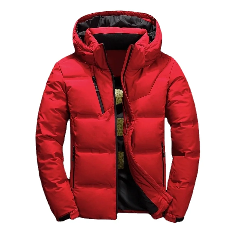 

Winter Warm Men Jacket Coat Casual Autumn Stand Collar Puffer Thick Hat White Duck Parka Male Men's Down Jacket with Hood