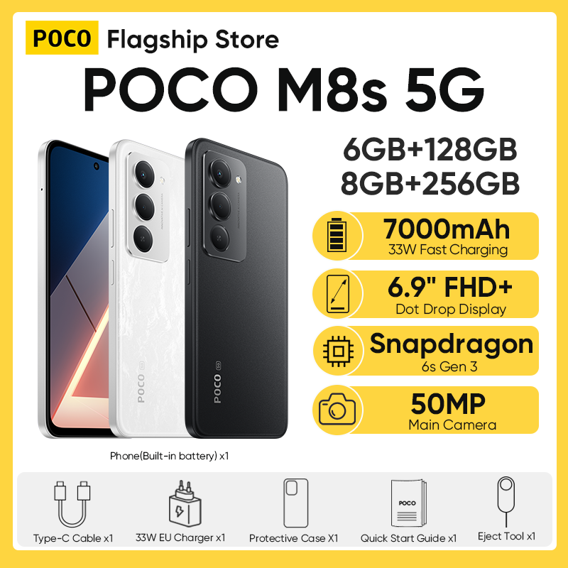  POCO M8s 5G Smartphone Global Version Snapdragon 6s Gen 3 6.9" 144Hz DotDisplay 50MP 7000mAh 33W Fast Chargin NFC 