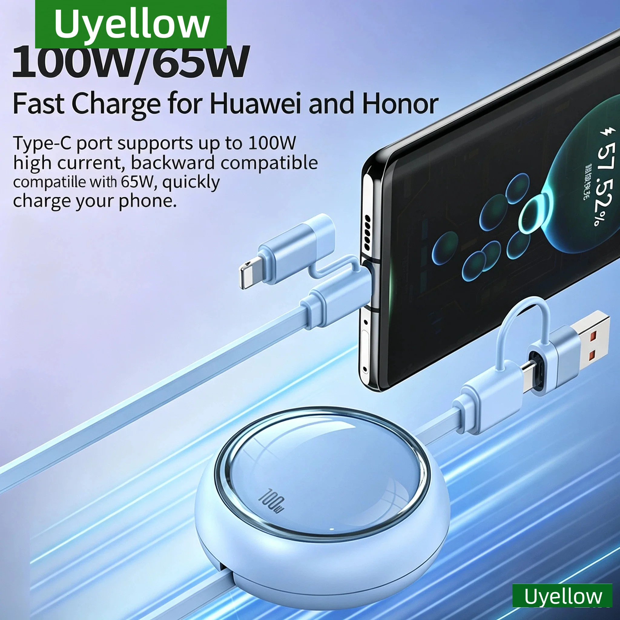 High-Speed 100W Retractable USB-C Fast Charging Cable