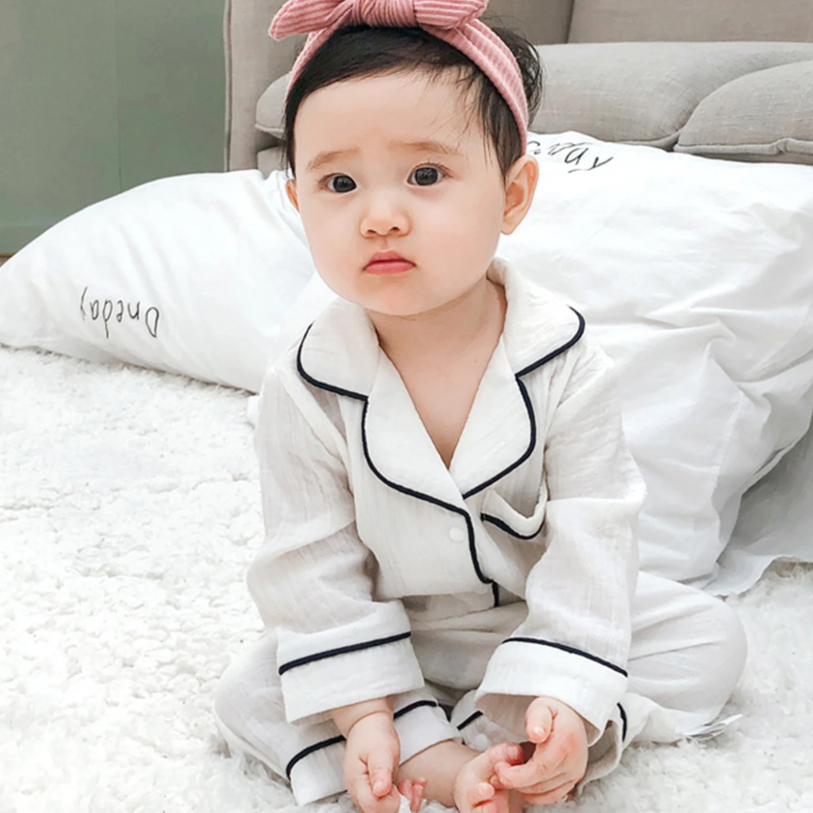 

2023 New Baby Pajamas New Baby Solid Color Home Pajamas Crepe Long Sleeve Onesie Baby Crawl Clothes for baby