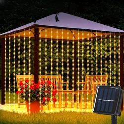 Solar - Powered LED Curtain String Lights - 8 Modes for Outdoor & Indoor Décor (Warm)