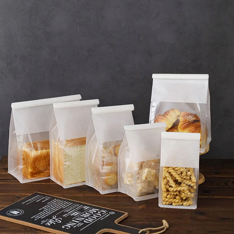4 크기 10-50pcs 토스트 가방 포장 가방 셀프 씰링 빵 가방 와이어 압연 가장자리 베이킹 투명 비스킷 케이크 가방 봉인 된 차