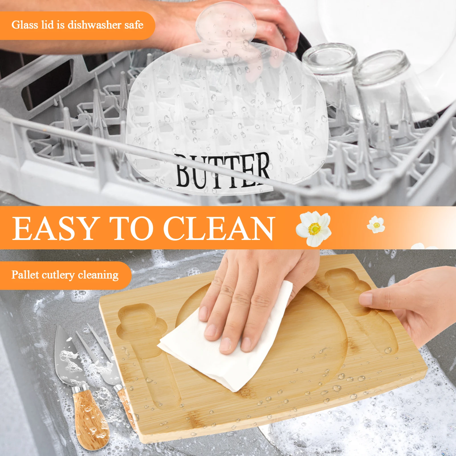 Butter Dish with Lid Knife Clear Glass Butter Dish Airtight Keeper Grip Handle Container Easy to Clean Tray