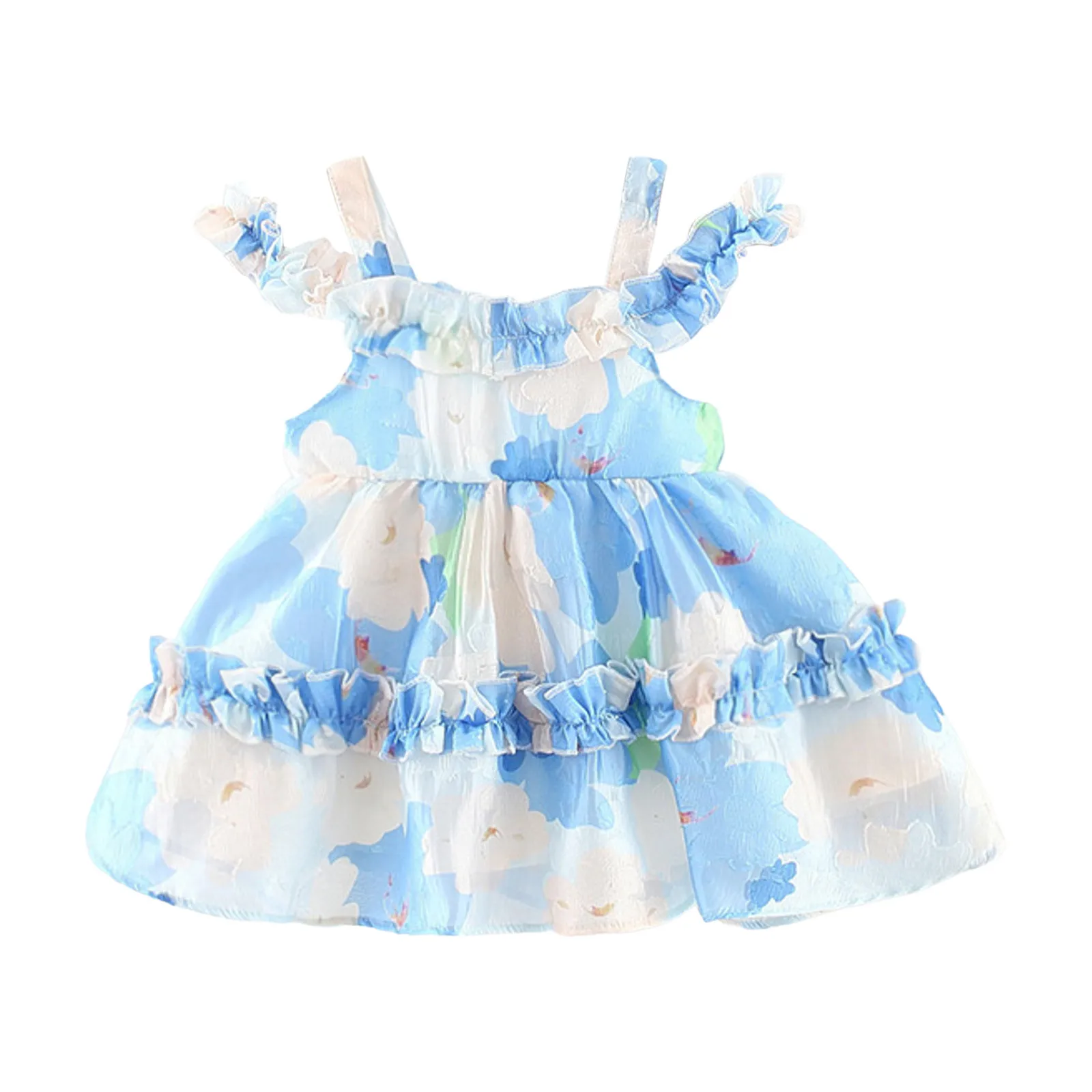 

6M-3Y Off Shoulder Princess Dress Toddler Girls Sleeveless Sundress Floral Prints Ruffles Party Grown Dresses Children Clothes