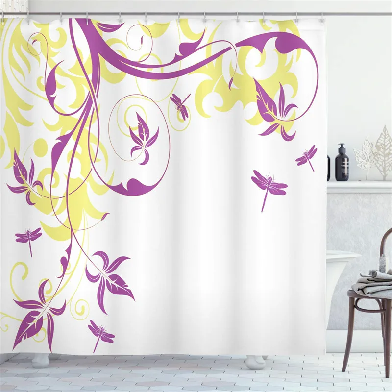 Dragonfly Purple Shower Curtain Liner Floral Background Branches And