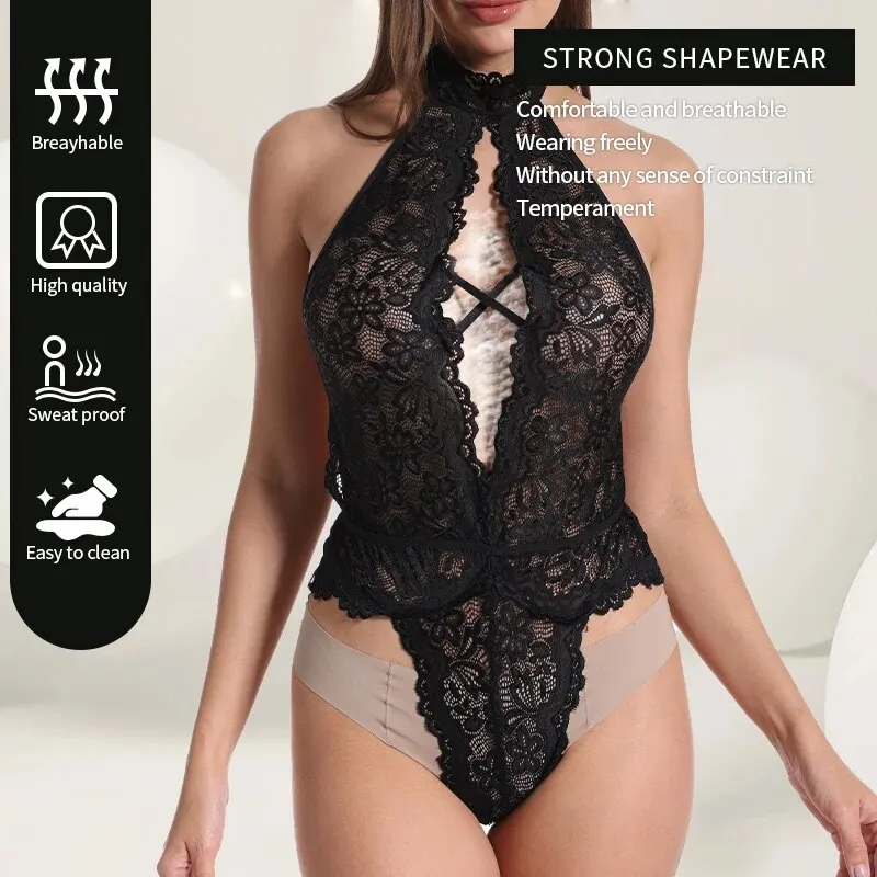 Sexy Women's Hollowed out Backless Camisole Jumpsuit Classic Sexy Lace Flower Sleeveless Lingerie