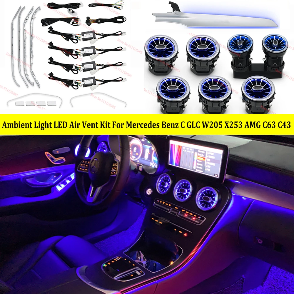 3/12/64 cores painel de luz ambiente led kit ventilação ar para mercedes benz c glc classe w205