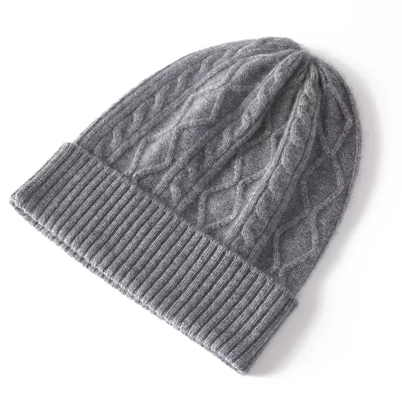 Sparsil 100%Pure Wool Women's Winter Hat 2023 Warm Wool Beanie Bonnet y2k Rhombus Luxury Cashmere Beanies For Lady Knit Skullies 3