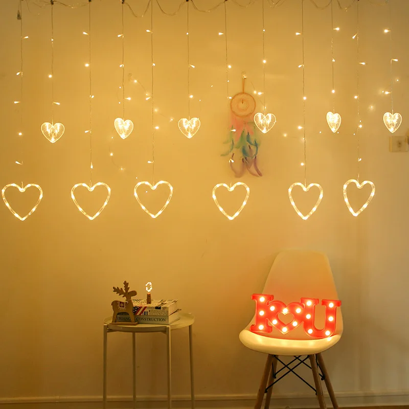 

Heart Shaped Curtain Light Fairy String Lights Christmas Garland Outdoor for Party Home Wedding New Year Decor 2.5M EU/US Plug