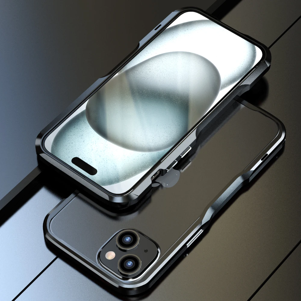 Luphie Cases For Apple Iphone 15 14 Plus Pro Max Shockproof Armor Metal Bumper Irregularly Aluminum Cover Case
