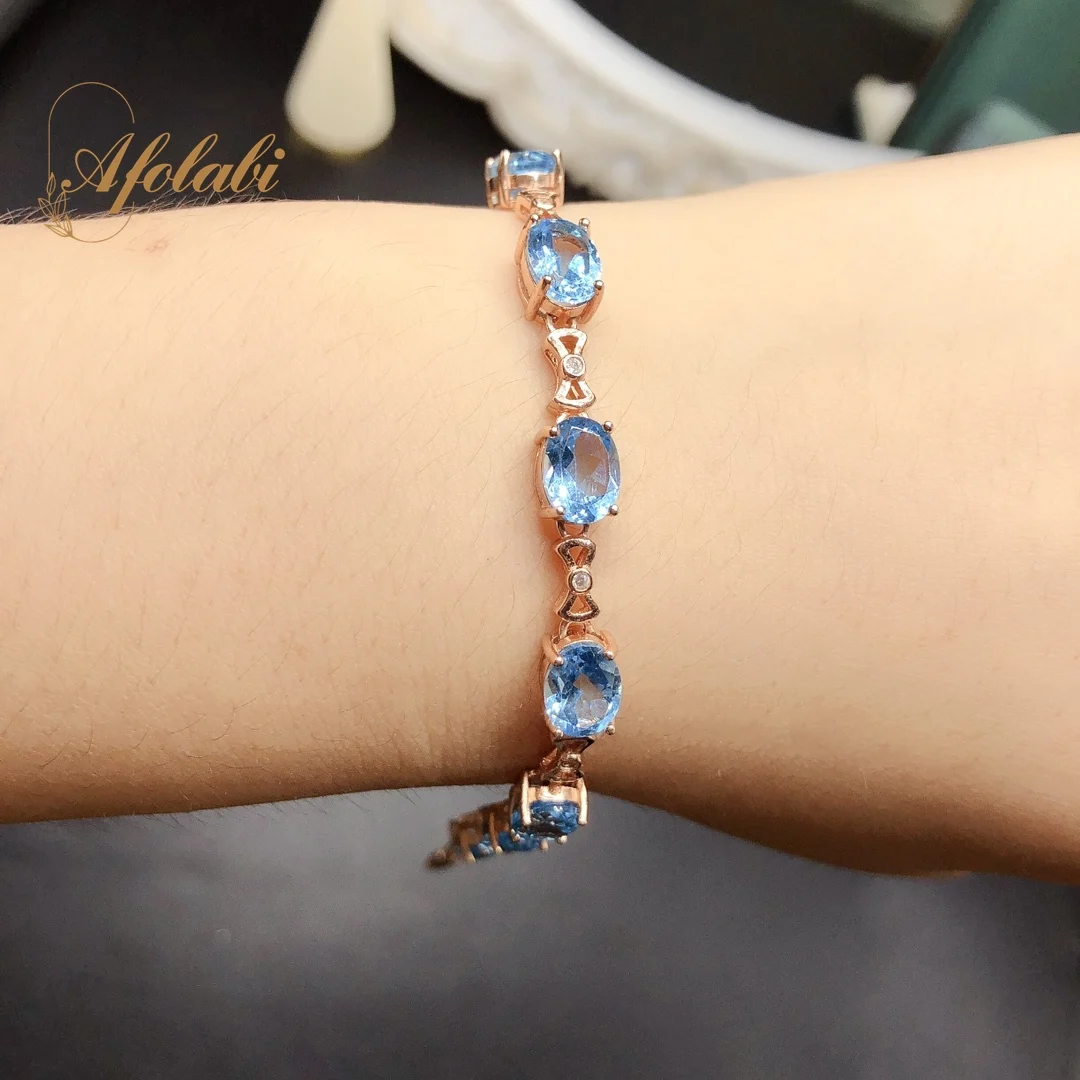 

Natural Swiss Blue Topaz Bracelet for Women Premium Jewelry Gifts Silver 925 Exquisite and elegant 6*8mm Gemstone