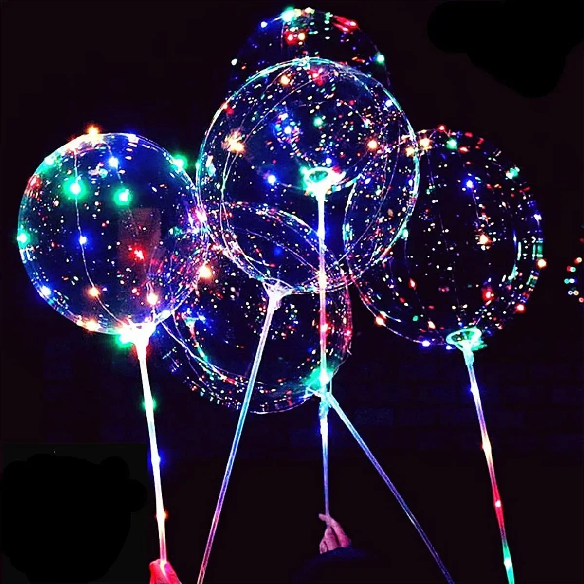 1/2/5/10/20 Stück LED-Luftballons, transparente Blasenballons mit Lichterketten und Stäbchen für Hochzeit, Party, Event-Dekoration – Detail 5