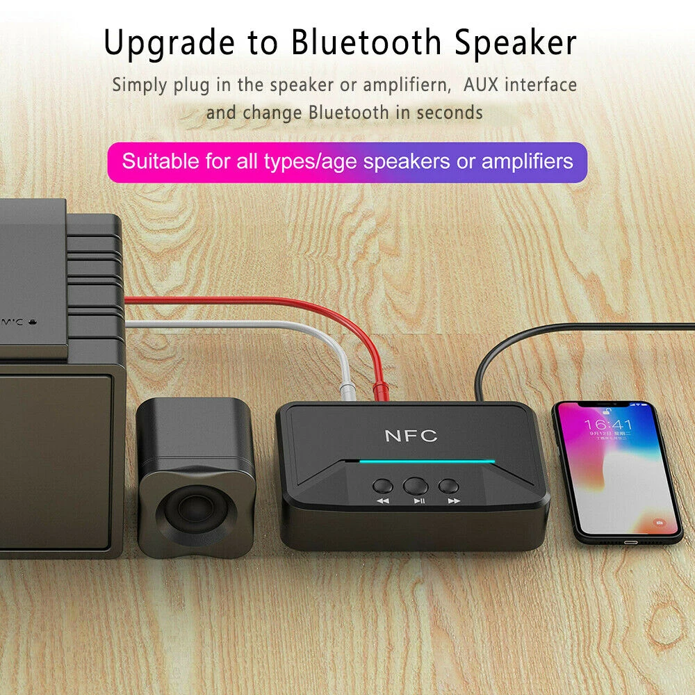 Audio Receiver Adapter NFC 3.5mm RCA AUX Output Wireless Bluetooth-compatible Aux Stereo Receptor For Amplifier Speaker