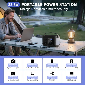 SBAOH Portable Powerstation 88.8Wh,Camping Power Station with 120W (peak 150W) AC Output,Power Solar Generator for Outdoor RV 3