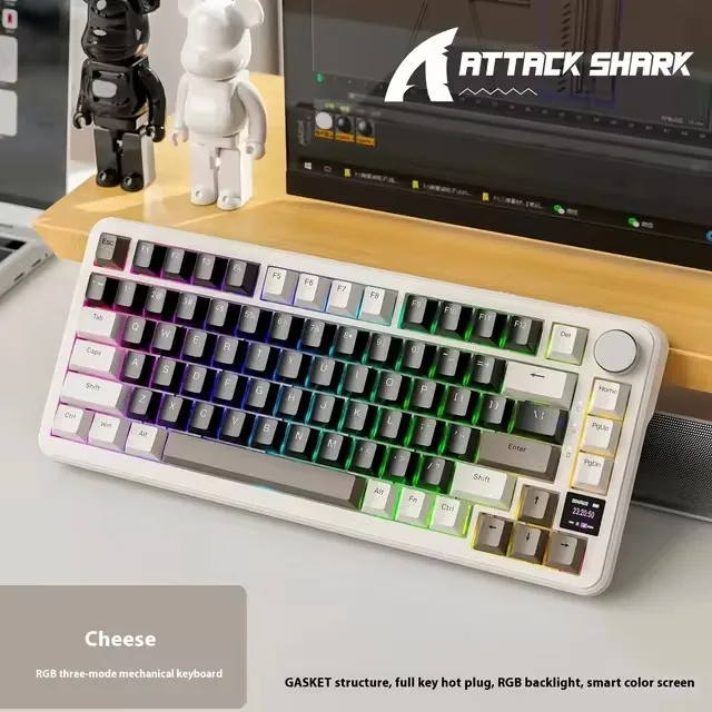 어택 샤크 X85 PRO 트라이 모드 75% 가스켓 기계식 키보드 (TFT 스크린 및 노브 포함), 핫스왑 키, RGB 백라이트 키보드