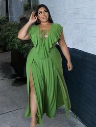 Elegant Dresses for Women Summer Maxi Dress with Slit Ruffled V Neck Sexy Ladies Plus Size Dresses Wholesale Bulk Dropshipping