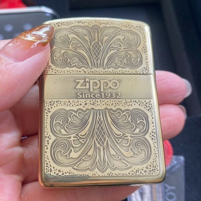 Accendino Zippo Vintage Ottone Dorato Dal 1932 Design Collezione Antivento In Scatola