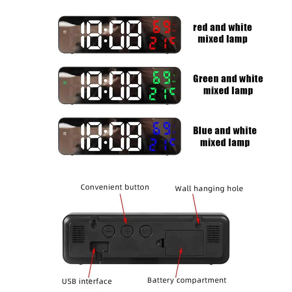 Led Digital Wall Clock Large Screen Wall-mounted Time Temperature Humidity Display Electronic Alarm Clock Home Decor