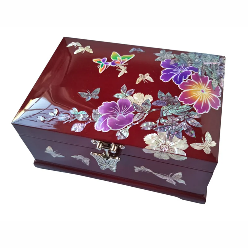 Mother of Pearl Lacquered Jewelry Music Box Two Level Music Jewelry Case Trinket Keepsake Treasure Gift Box Lacquer Organizer
