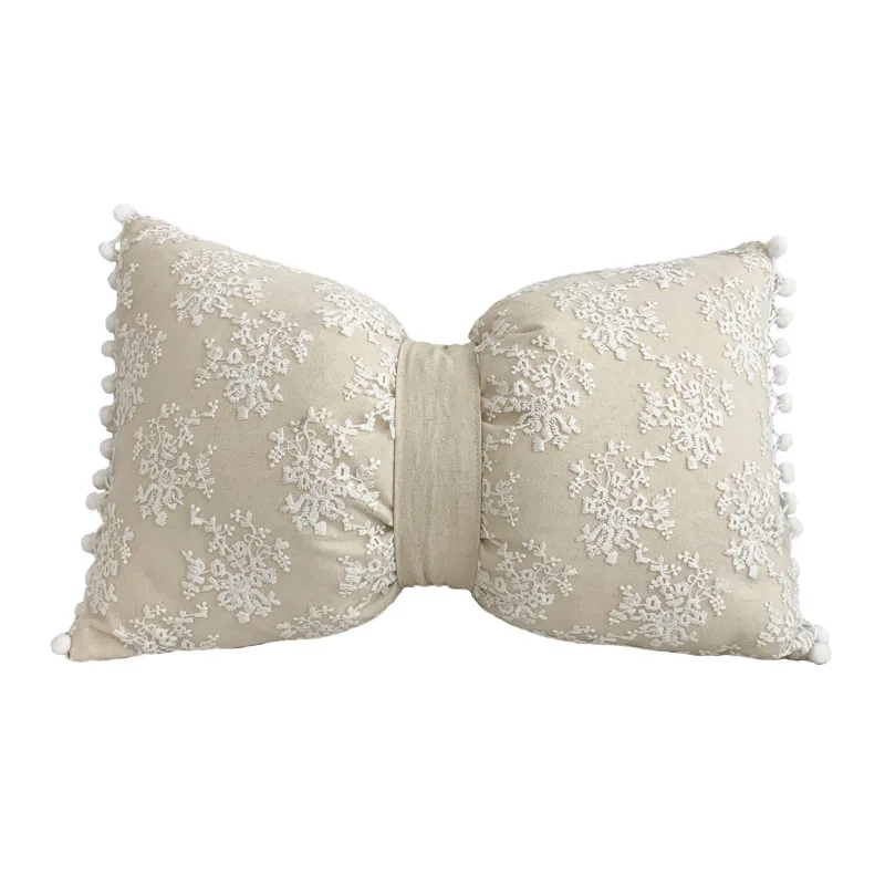 Ins White Lace Cushion Cover Cotton Linen Embroidery Sofa Pillow