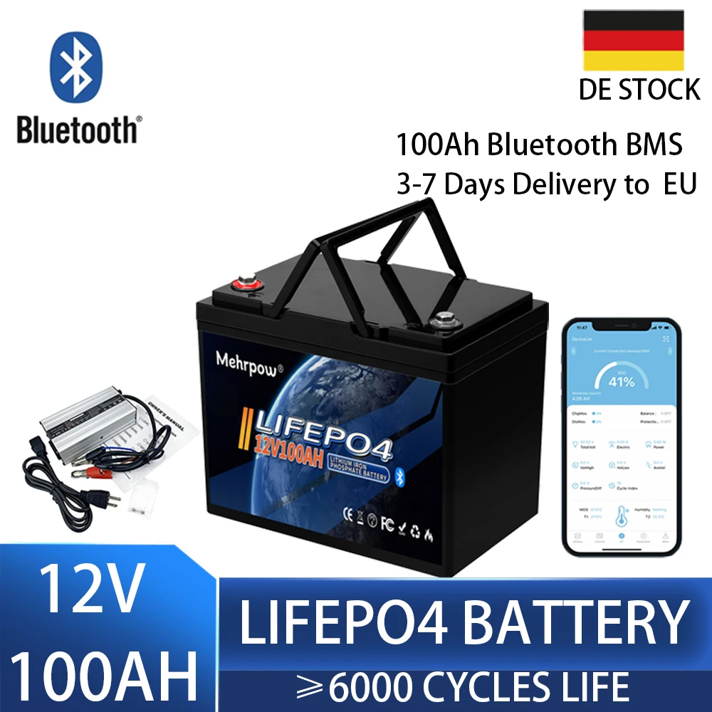 Humsienk 12V 100Ah LiFePO4 Bluetooth, 1280Wh Lithium Solarbatterien mit 100A BMS & Niedrigtemperaturschutz, bis zu 15.000 Zyklen, ideal für Wohnmobile, Wohnwagen, Boot