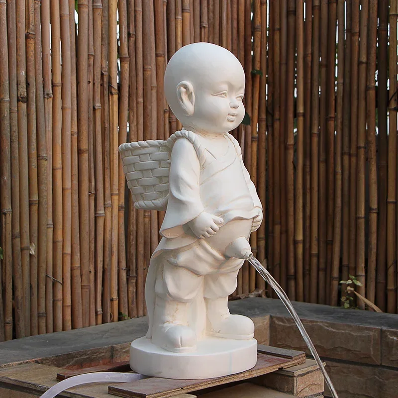 

TT Pee Boy Water Fountain Cute Zen Little Monk Urine Children Sculpture Garden Landscape Fish Pond Decorative Crafts