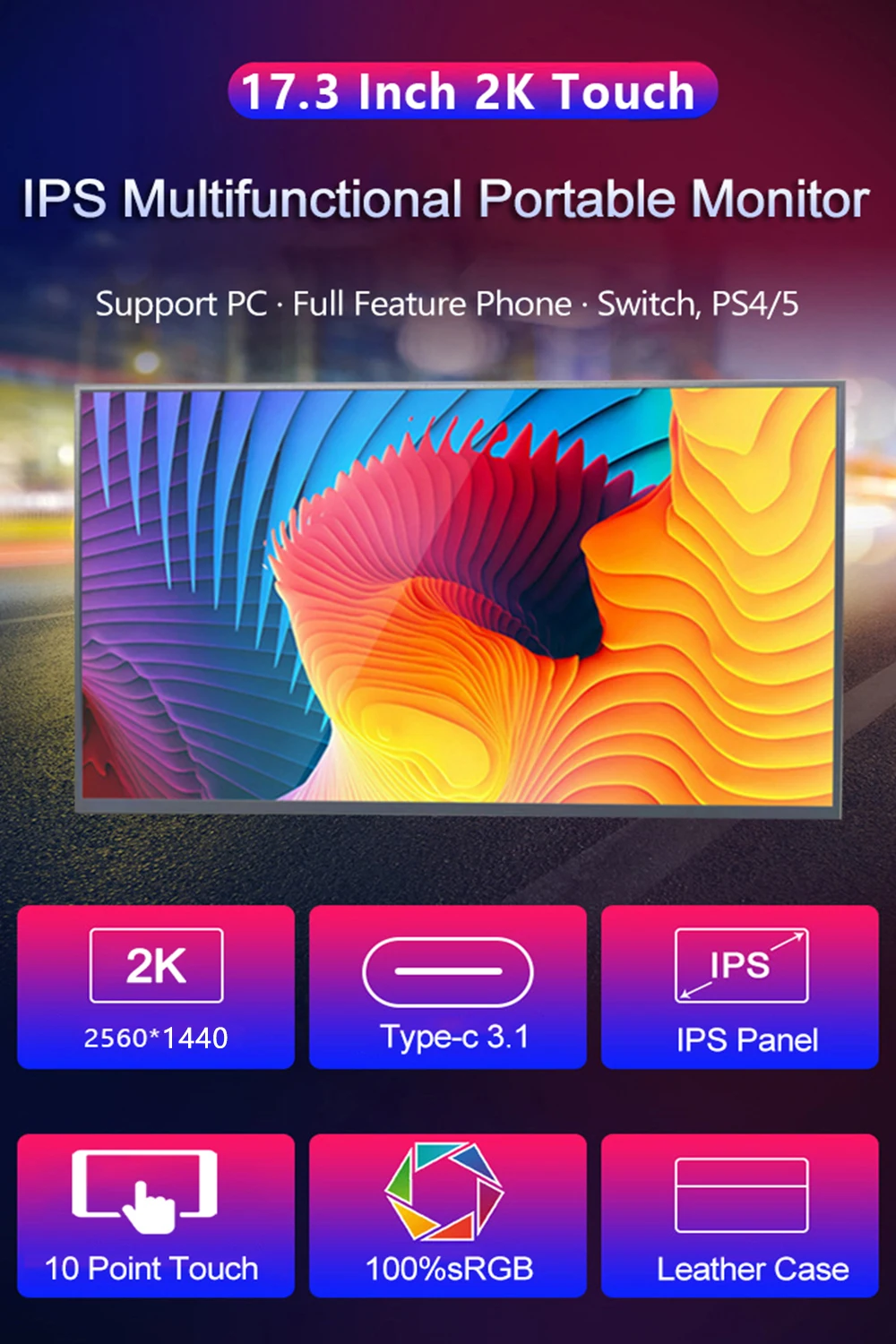 165HZ 2560*1440 HDR 100% sRGB ÷ IPS ũ, PC Ʈ Xbox PS4 PS5 ġ ޴ , 17.3 ġ 2K ġũ