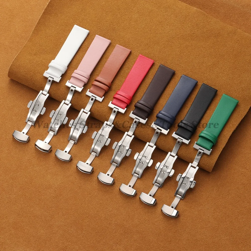 Luxurious Soft Calfskin Leather Watch Strap with Butterfly Buckle - Universal Fit