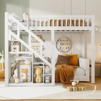Letto a Castello Robusto per Bambini con Protezione Anticaduta e Base a Doghe, Letto Singolo per Bambini per Stanze Piccole