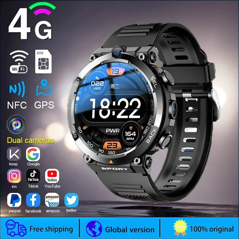 

4G LTE Smartwatch for Men GPS HD Dual Camera SIM Talk NFC Heart Rate Health Monitoring Face Unlock Smart Watch for Android IOS